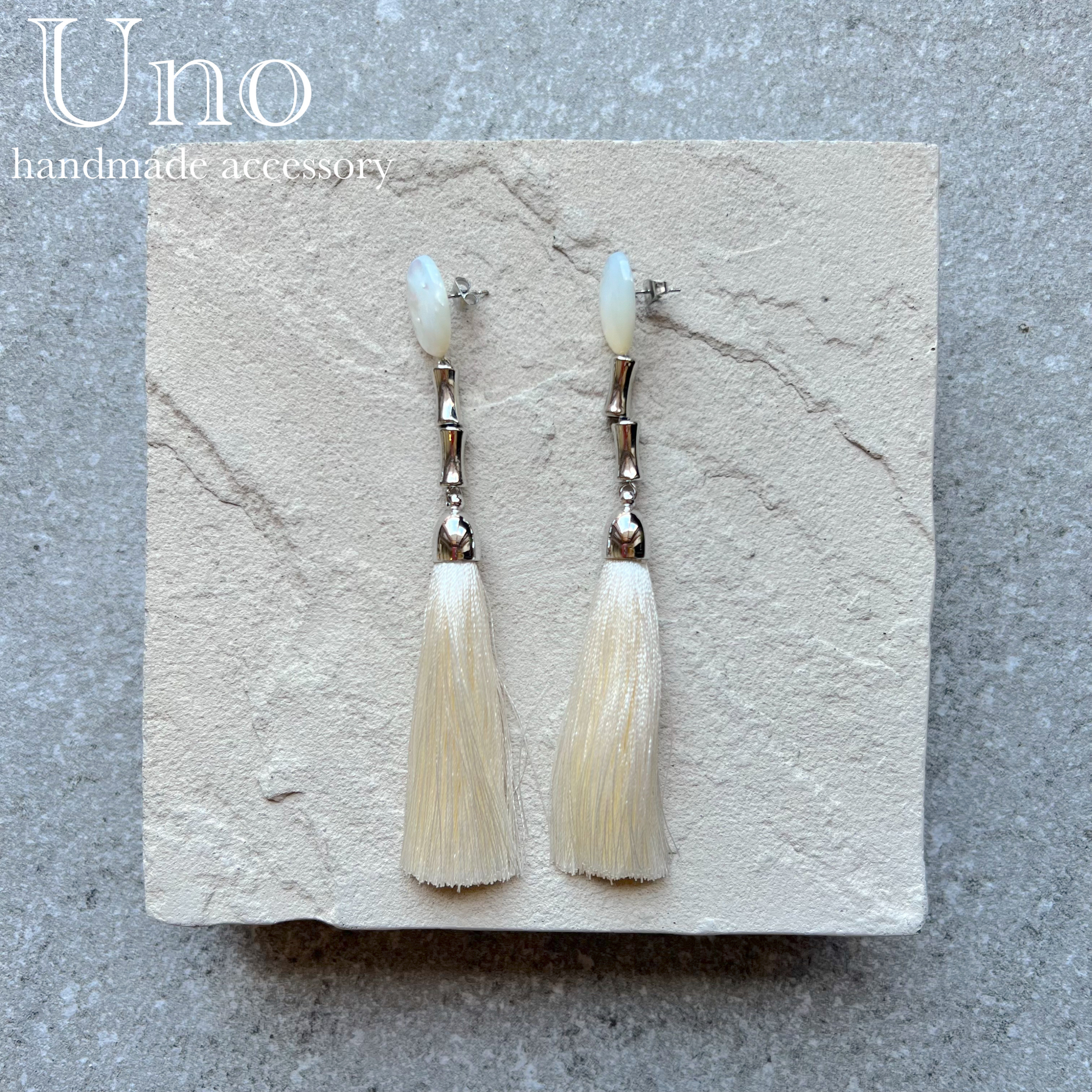 gemstone×tassel (2.ホワイト/シルバー金具)