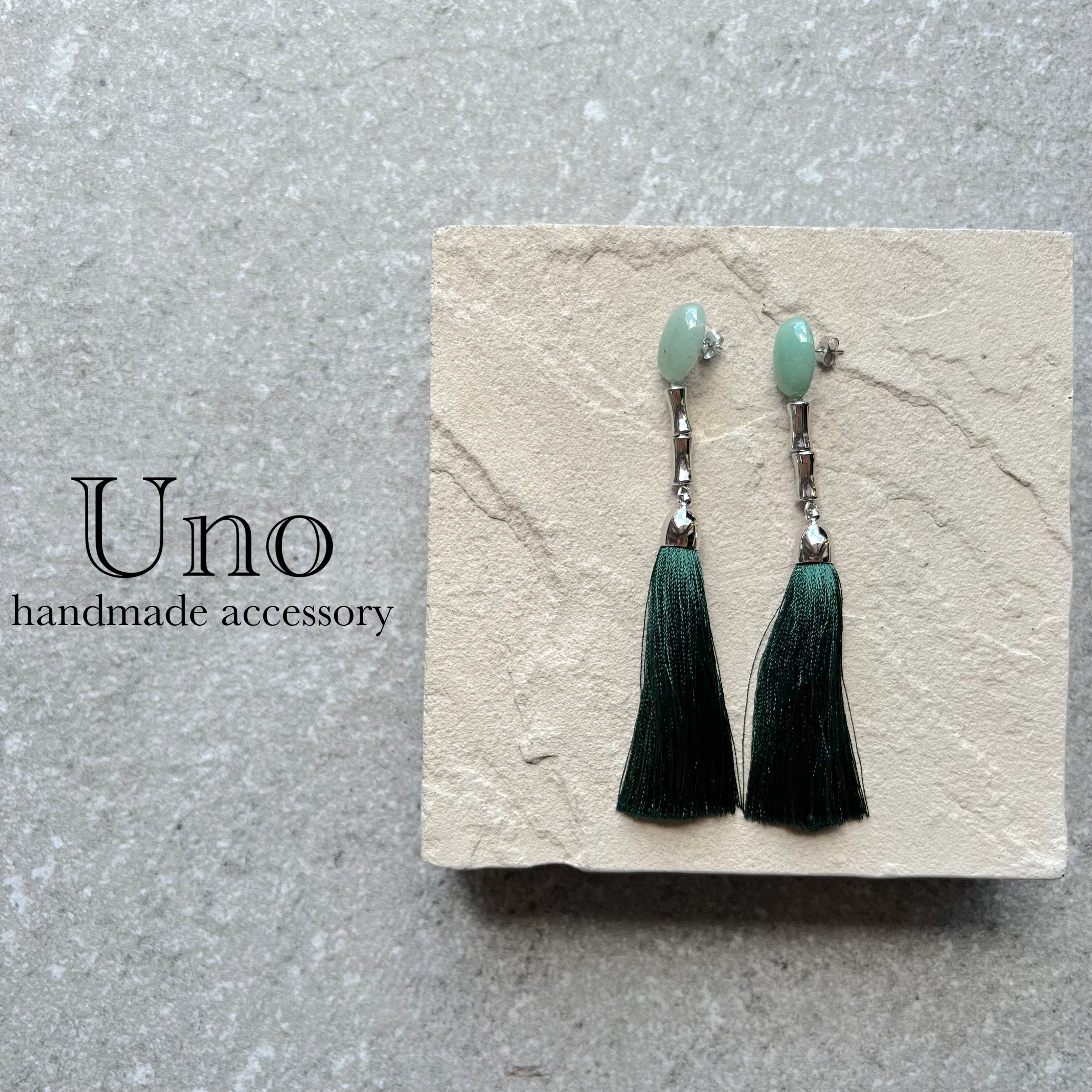 gemstone×tassel (5.グリーン/シルバー金具)