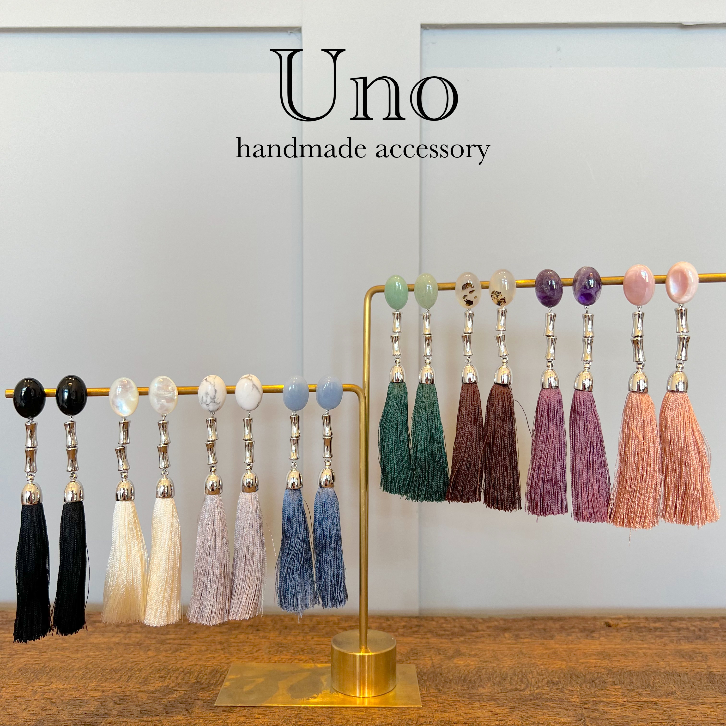 gemstone×tassel (5.グリーン/シルバー金具)