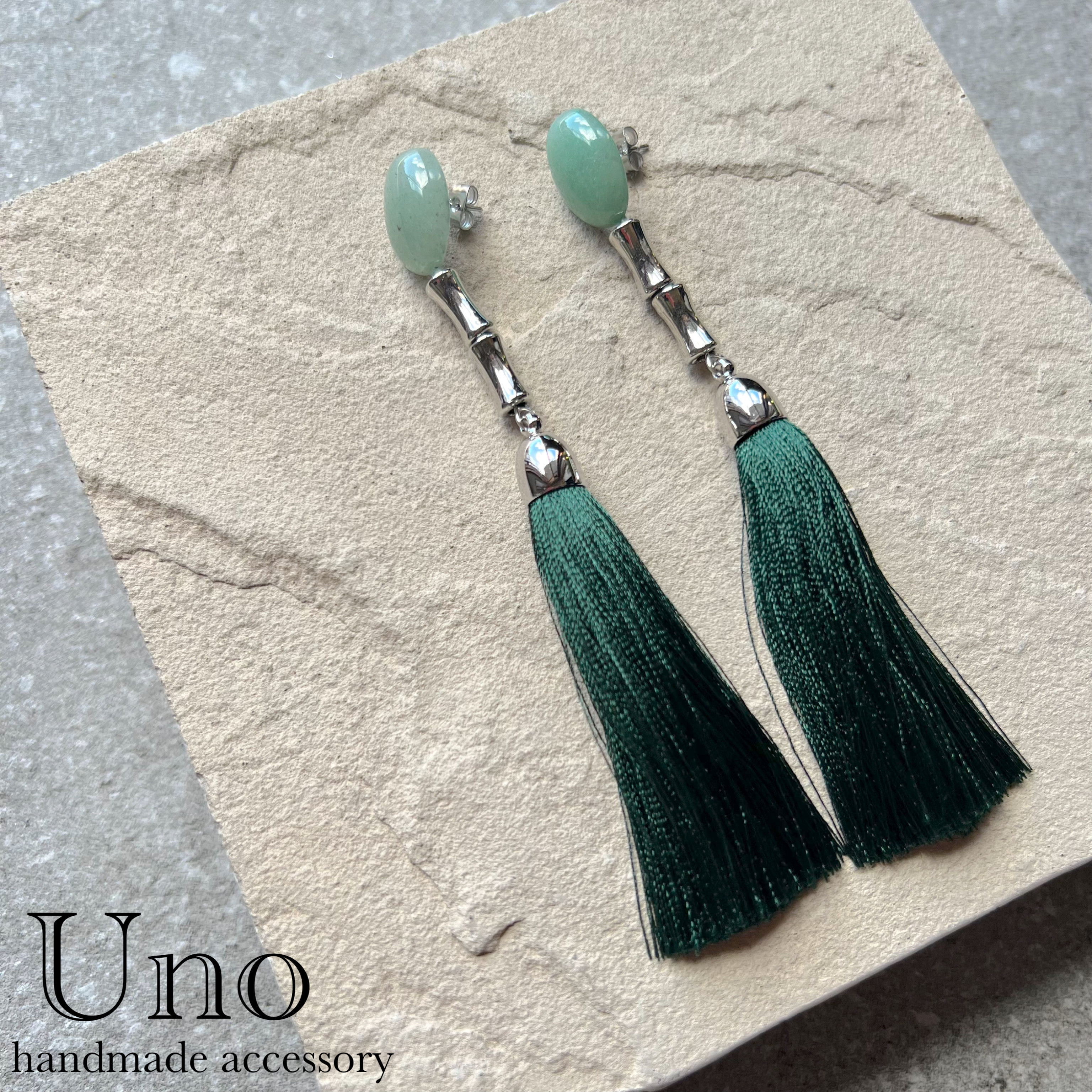 gemstone×tassel (5.グリーン/シルバー金具)