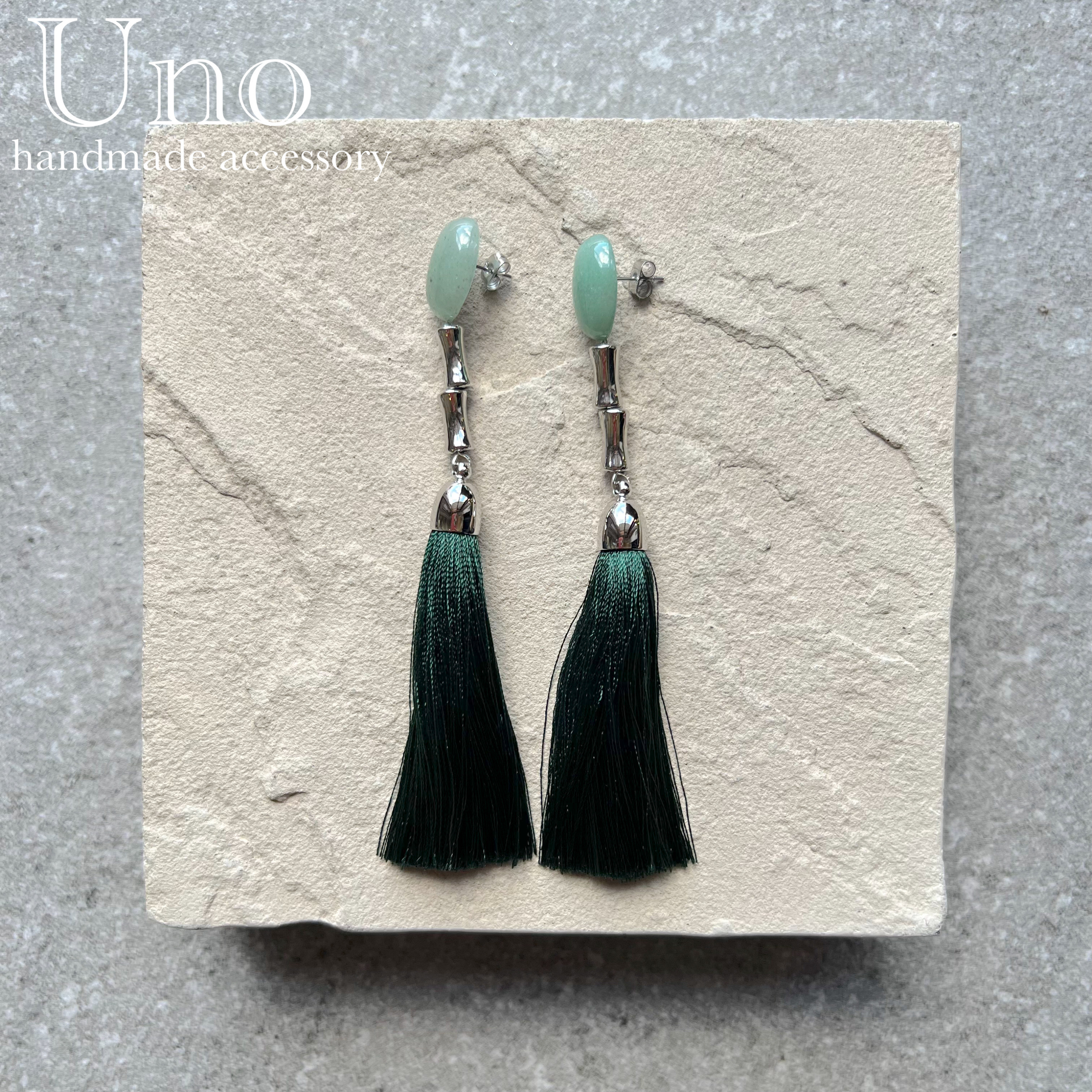 gemstone×tassel (5.グリーン/シルバー金具)