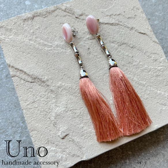 gemstone×tassel (8.ピンク/シルバー金具) 3枚目の画像