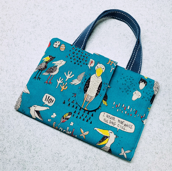最新作】レビューブックカバー☆ハシビロコウ柄ターコイズブルー