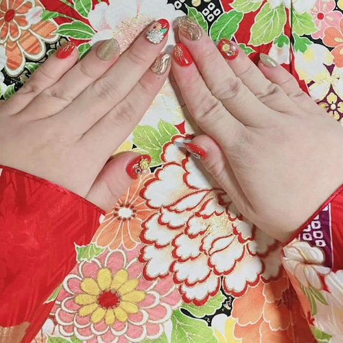 101 ネイルチップ 振袖ネイル 和装ネイル 前撮りネイル 赤ネイル