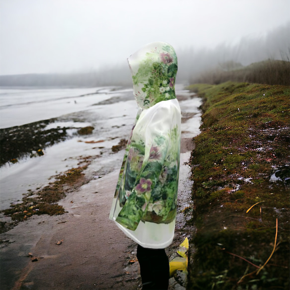 2023年雨季對策【訂做】聖誕玫瑰茉莉花全身圖案雨衣防水外套 第1張的照片