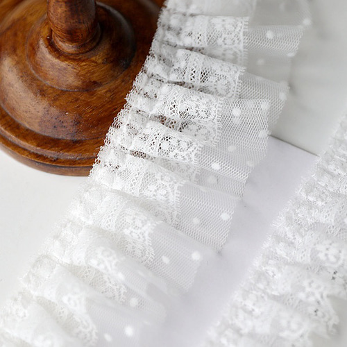 再入荷＊50cm単位 FL220605-C2 レース&ドットチュールフリル レース