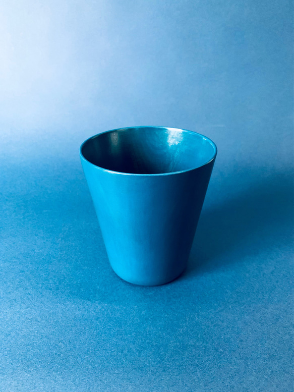 【Blue Moonカップ】青漆タンブラー（マロニエ）・漆器　青拭き漆カップ　錫蒔地仕上げ 5枚目の画像