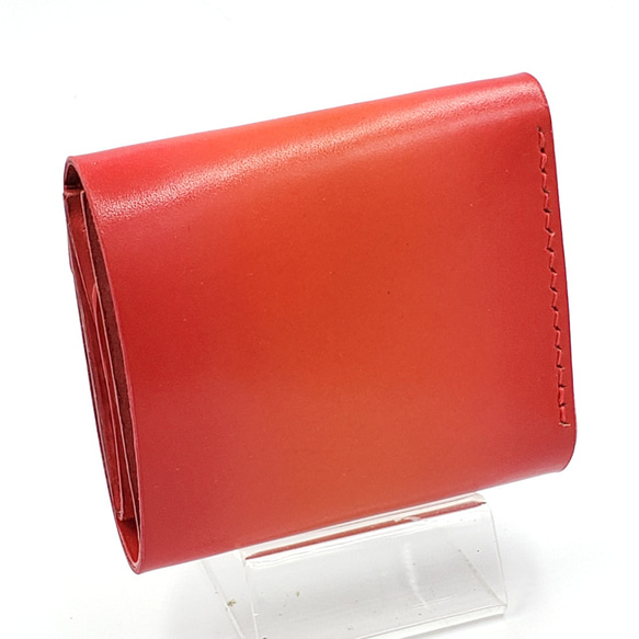 手縫い仕立て 三つ折りミニウォレット ミニ財布 オレンジ×レッド グラデーションカラー 4枚目の画像
