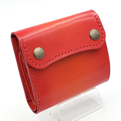 手縫い仕立て 三つ折りミニウォレット ミニ財布 オレンジ×レッド グラデーションカラー 3枚目の画像