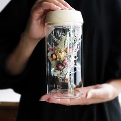 fleur message「お名前のイメージから束ねた花束」ガラス瓶の光る植物標本(直径8cm×高さ17.5㎝) 1枚目の画像