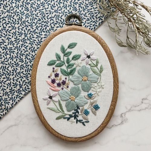 刺繍キット〉ブルーガーデンの刺繍ミニフレーム キット