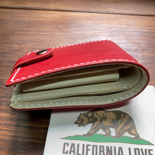 本革レザー 二つ折り財布 赤 レッド ヌメ革 二つ折り財布 Ms