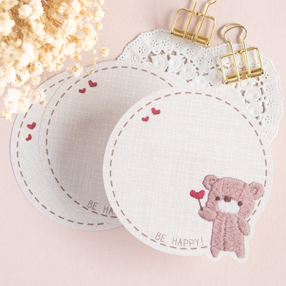 ダイカットメモ - 刺繍イラスト 2 くま メモ帳 Vintage girly 通販  