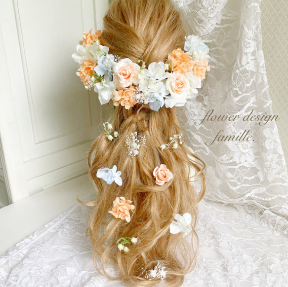 ウェディング 成人式 卒業式 発表会 前撮り 髪飾り ✧ オレンジ 白
