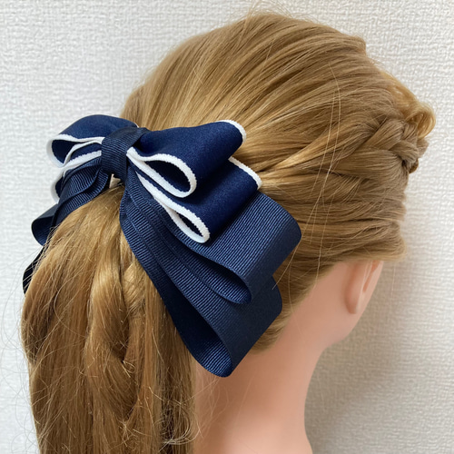 220610 エレガントリボンのポニーフック ネイビー ポニーフック