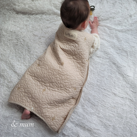 ＆mum イブル スリーパー 赤ちゃん 新生児 ベビー 着脱しやすい 両開き リーフ刺繍《出産祝い/名入れ》 10枚目の画像