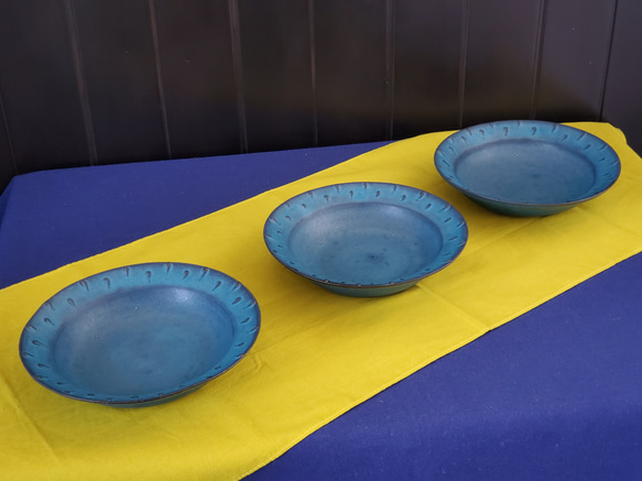 深皿　パスタ皿　シチュー皿　青い皿　いっちん模様 2枚目の画像