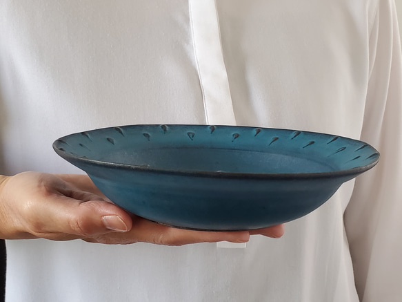 深皿　パスタ皿　シチュー皿　青い皿　いっちん模様 7枚目の画像