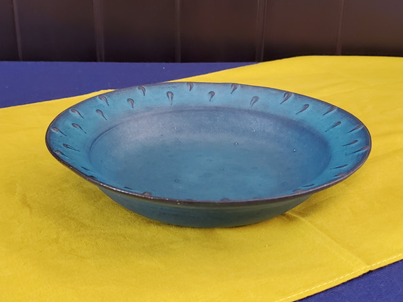 深皿　パスタ皿　シチュー皿　青い皿　いっちん模様 3枚目の画像
