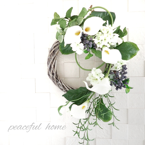 アーティフィシャルフラワー カラーとブルーベリーのリース リース