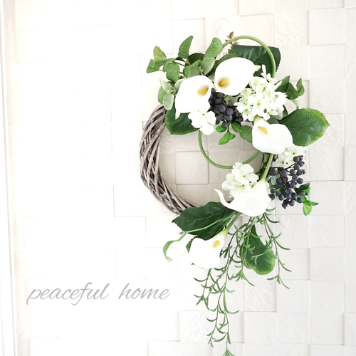 アーティフィシャルフラワー カラーとブルーベリーのリース リース