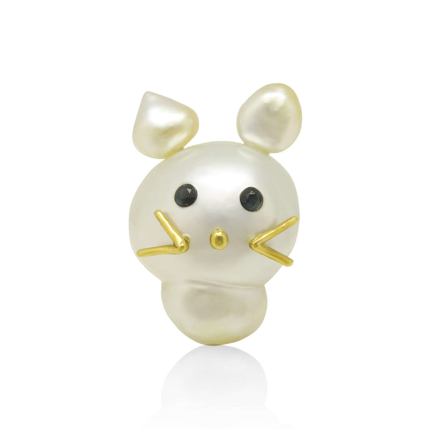 【１点物】天然 南洋真珠 の 可愛い 鼠 モチーフ サファイア K18イエローゴールド ブローチ 美輪宝石 53,400円