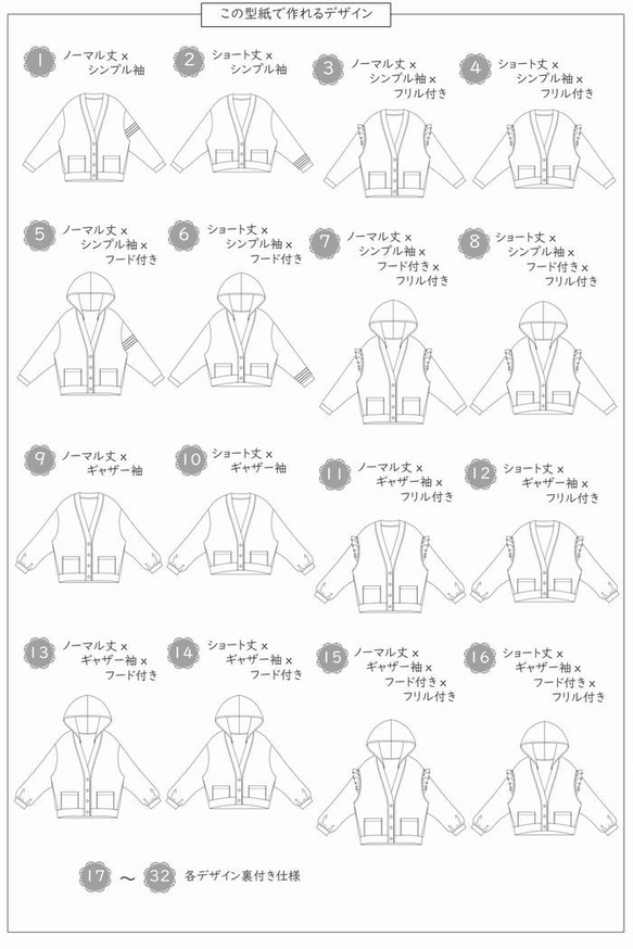 ジュニア レディース 型紙 カーディガン アウター 大人｜32wayソリードカーデ【Ａ３印刷型紙】※作り方レシピ付き 4枚目の画像