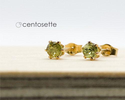 再販】希少☆デマントイドガーネット14KGF6本爪スタッドピアス