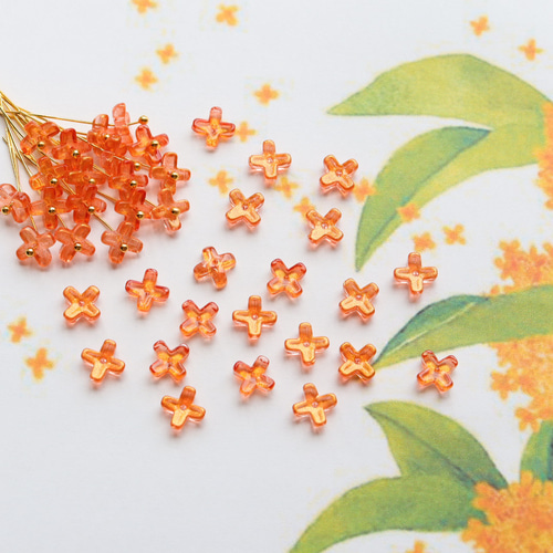7mmお花ガラスビーズ キンモクセイ オレンジゴールド ビーズ 7mmお花ガラスビーズ キンモクセイ オレンジゴールド ビーズ