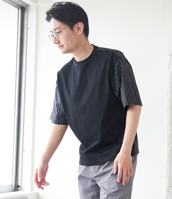 Morino Gakko 男襯衫對接 T 卹（黑色） 第1張的照片