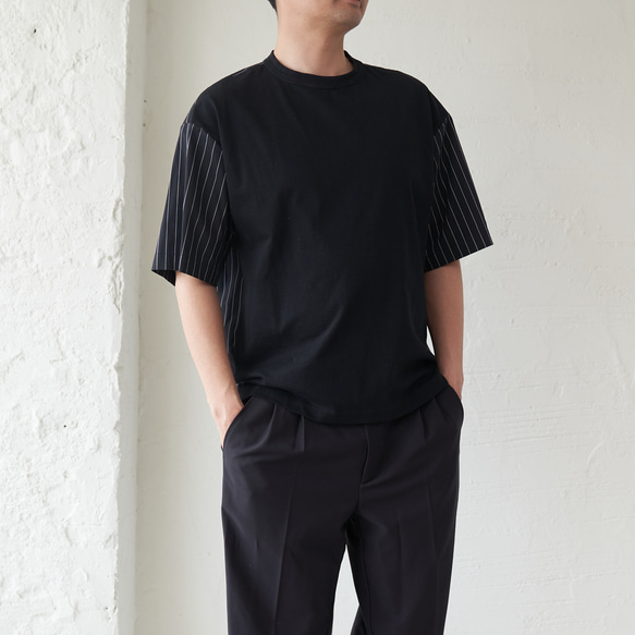Morino Gakko 男襯衫對接 T 卹（黑色） 第7張的照片