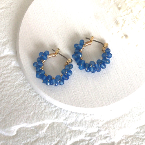 チタンポスト♢summer wave～ブルーアゲートのボリュームフープピアス  