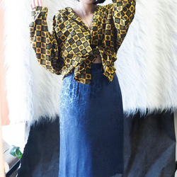 青春獨立寶藍亮光綢面花卉剌繡古董絲質直 筒裙 skirt 第5張的照片