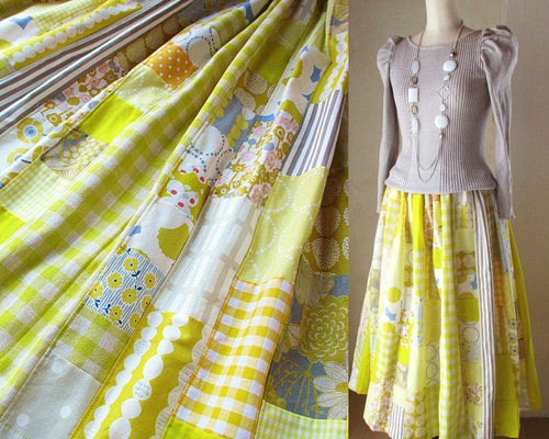 ワンダフルワールド　イエローパッチワークロングフレアスカート カラフルパッチワークロングスカート[品番：RPSW0000638]｜rps（アール