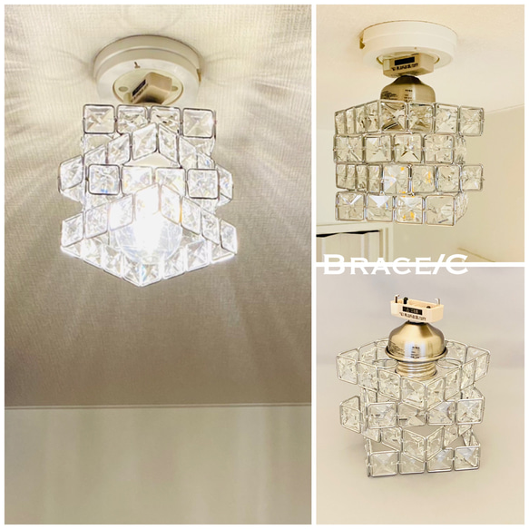 天井照明 Brace/CCHSA シーリングライト ガラスビーズ ランプシェード E26ソケット サテンクローム鍍金 1枚目の画像