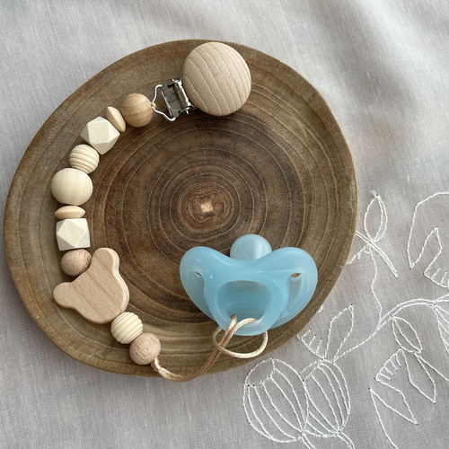 名入れ無料] おしゃぶり•おもちゃホルダー❁⃘天然ひのき ブナ ビーズ