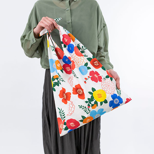 Azuma 手提包 -Spring Camellia- 100% 棉（有機棉）Azuma 包，帶長手柄，可用作環保包 第6張的照片