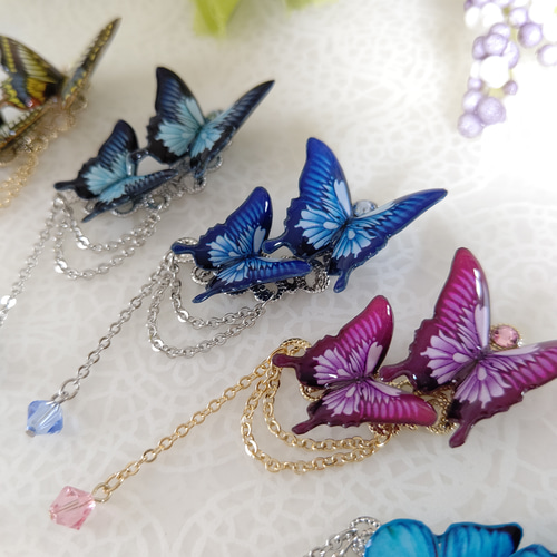 蝶々イヤーカフ(クリップ式イヤリング)♪】オオルリアゲハ(新色