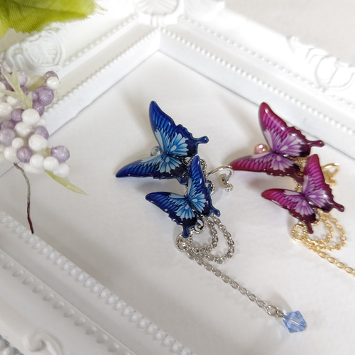 蝶々イヤーカフ(クリップ式イヤリング)♪】オオルリアゲハ(新色