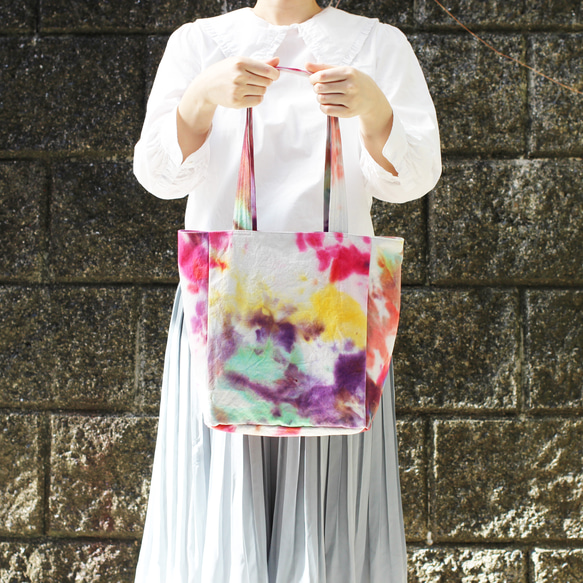 [受注制作]TIE-DYE TOTE BAG-タイダイ染トートバッグ【A4】 1枚目の画像