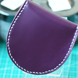 最新番手作り半円型（馬蹄型）携帯便利れコインケース手縫い 人気青紫 3枚目の画像
