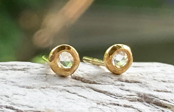 ※ 専用です！　　K24 ローズピアス K24 ローズカット天然ダイヤモンド 純金スタッドピアス◇VVs1