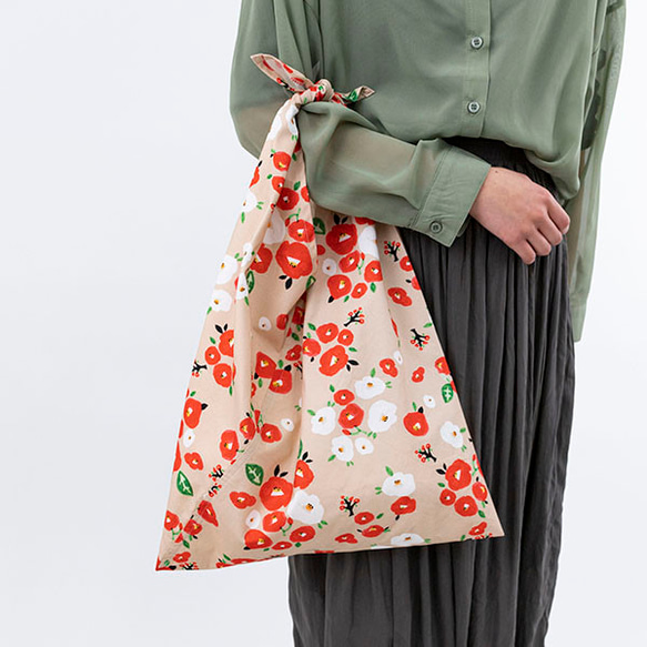 Azuma 手提包 - 紅白山茶花 - 100% 棉（有機棉）Azuma 包，帶長手柄，可用作環保包 第6張的照片