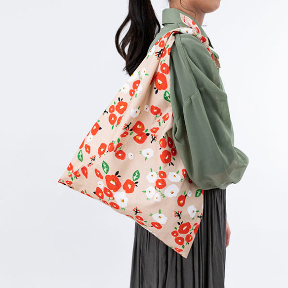 Azuma 手提包 - 紅白山茶花 - 100% 棉（有機棉）Azuma 包，帶長手柄，可用作環保包 第1張的照片