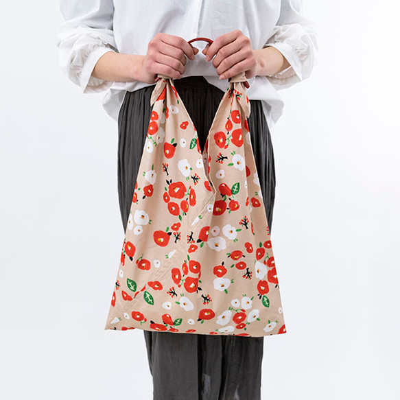 Azuma 手提包 - 紅白山茶花 - 100% 棉（有機棉）Azuma 包，帶長手柄，可用作環保包 第9張的照片