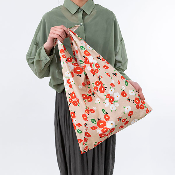 Azuma 手提包 - 紅白山茶花 - 100% 棉（有機棉）Azuma 包，帶長手柄，可用作環保包 第7張的照片