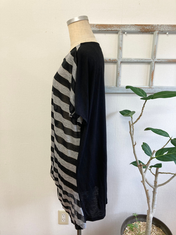 Sale price★我真的很喜歡borders❤️Border pattern drape T-shirt tunic bla 第9張的照片