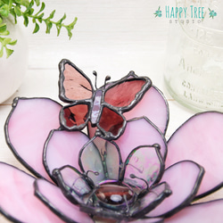 ステンドグラス 立体お花と蝶の壁飾り 置物 ピンク 大人可愛い ギフトにも 5枚目の画像