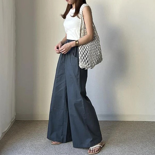 新色 送0 大人なAラインワイドパンツ 全5色/軽いこなれ感で◎リネン