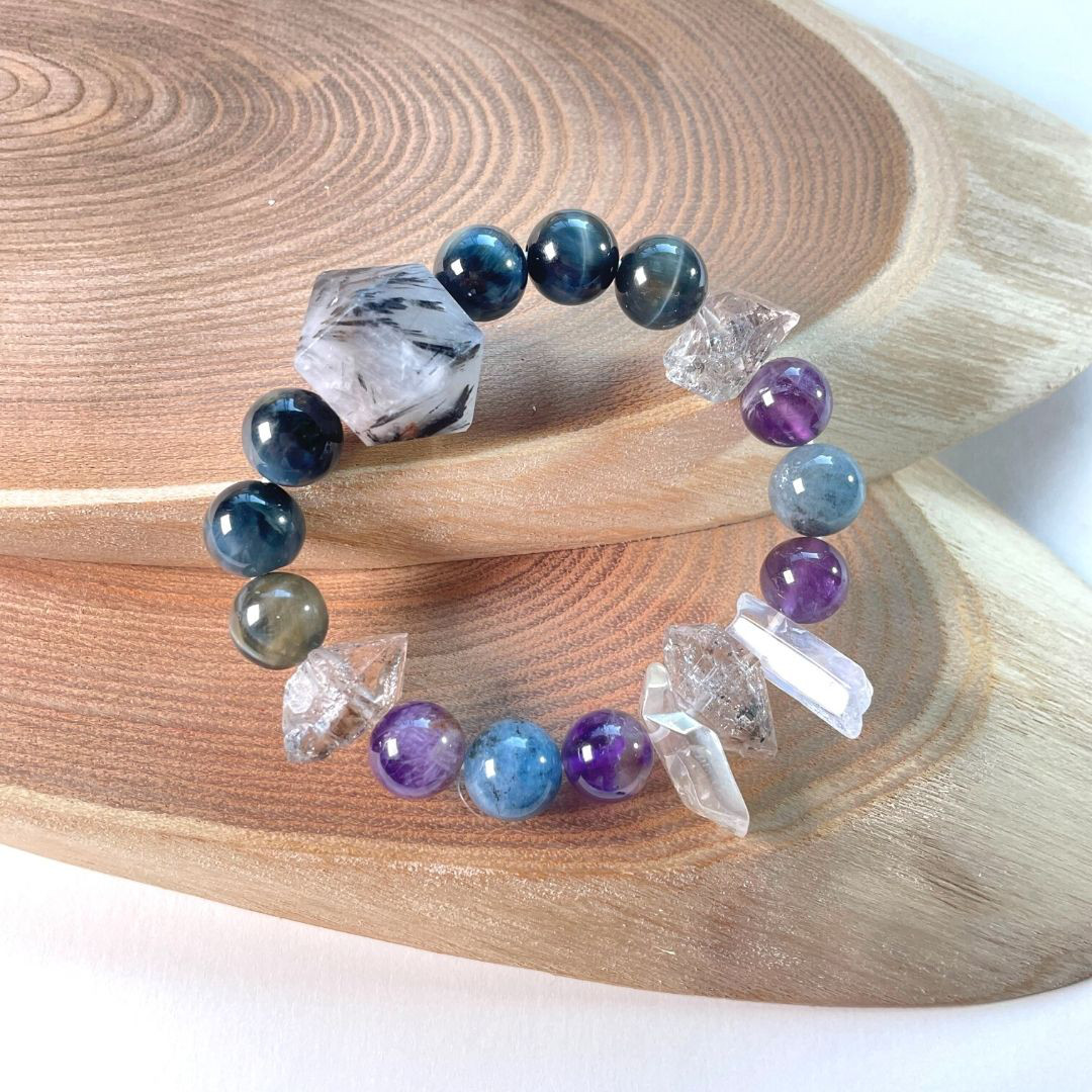 【父の日ギフト】高品質ハーキマー スターカット 天然石ブレスレット 水晶 手作り ハンドメイド 癒し 浄化060210